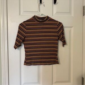 Chic Striped Short Sleeve Top - Multicolor